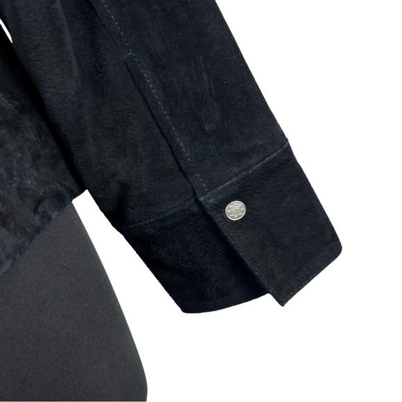 DRESSBARN Y2K BLACK SUEDE FITTED SNAP FRONT TAILORED LEATHER JACKET - Picture 12 of 15